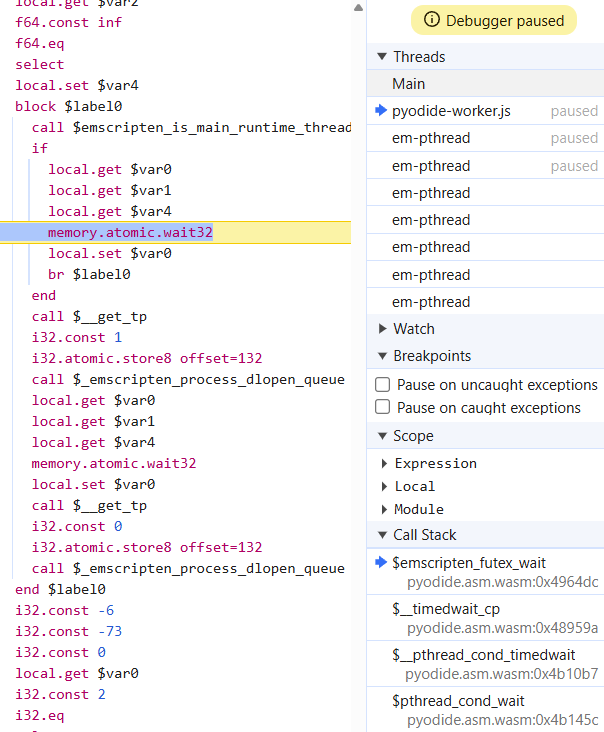 TaskFlow stuck on Wasm in a side module loaded from Pyodide